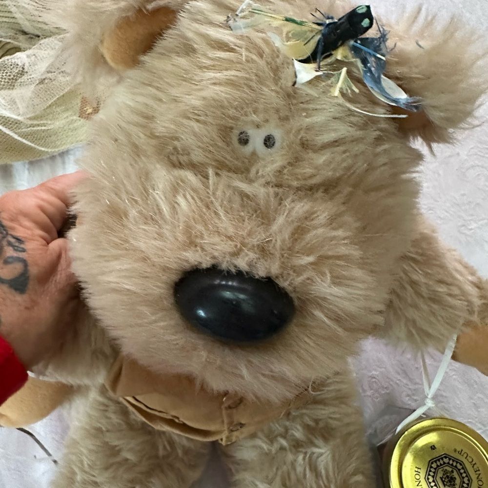 Plush Bear with Hat and Vest Butterfly Collector Bees Vintage - Picture 2 of 11
